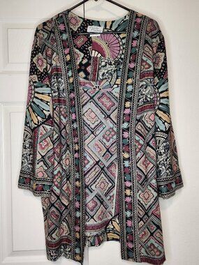 Lady Carol of New York Vintage Open Front Kimono Duster Size 16 Made in USA